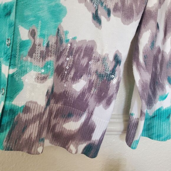 NWT INC International Concepts Women's XL Sequined Blurred Lilies Cardigan - Picture 7 of 15